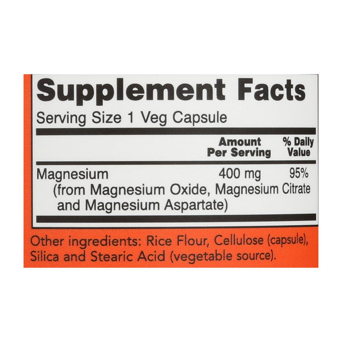 Now Foods:  Magnesium 400mg - 180 Cap