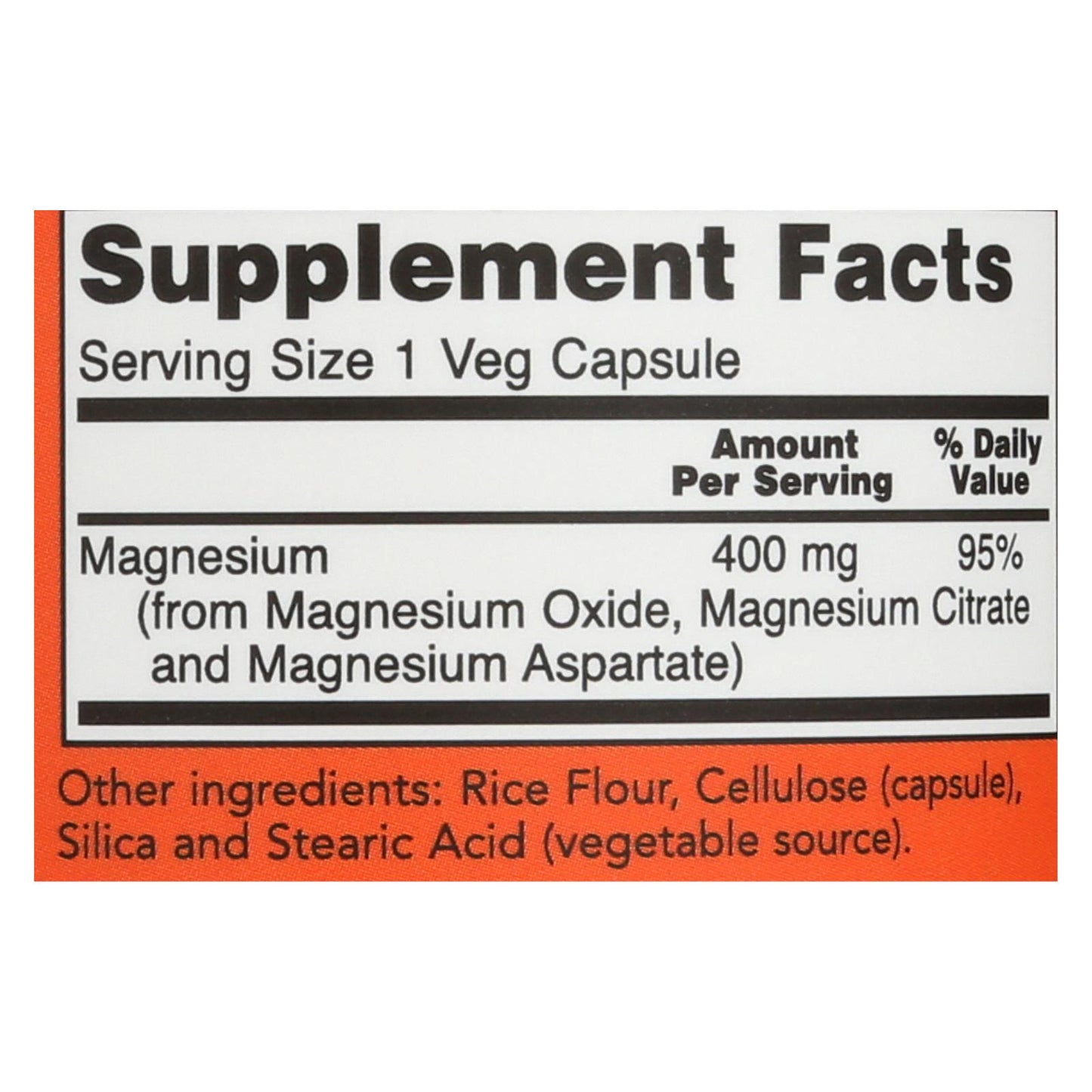 Now Foods:  Magnesium 400mg - 180 Cap