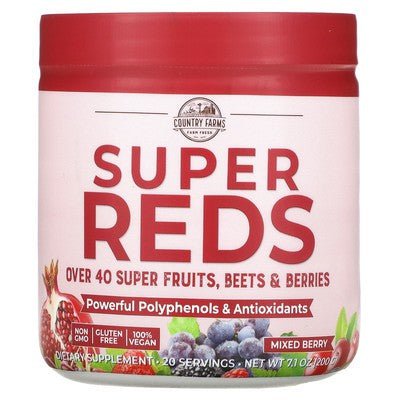 Country Farms - Super Reds Powder, Mixed Berry -7.1 Oz