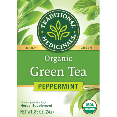 TRADITIONAL MEDICINALS: Organic Green Tea Peppermint 16 BAGS