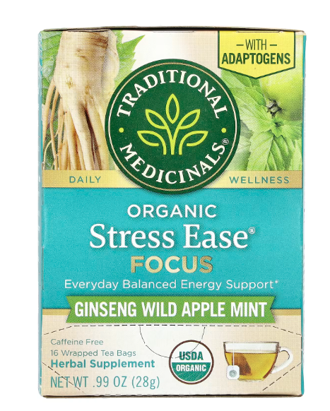 TRADITIONAL MEDICINALS: Stress Ease Focus Tea w/ Adaptogens 16 Bags